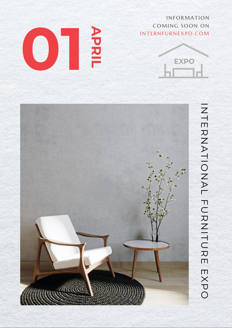 Furniture Expo Invitation with Armchair in Modern Interior Flyer A4 Tasarım Şablonu
