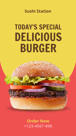 Gyorsétterem menü ízletes hamburgerrel Instagram Video Story tervezősablon