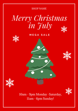 July Christmas Sale with Cute Christmas Tree Flyer A5 Design Template