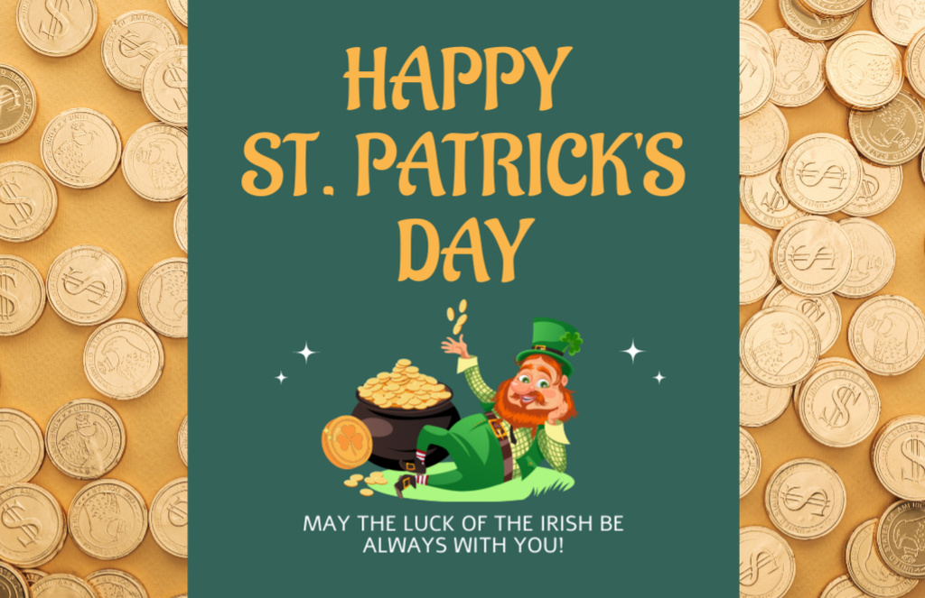 Ontwerpsjabloon van Thank You Card 5.5x8.5in van Delighted St. Patrick's Day Greeting With Coins