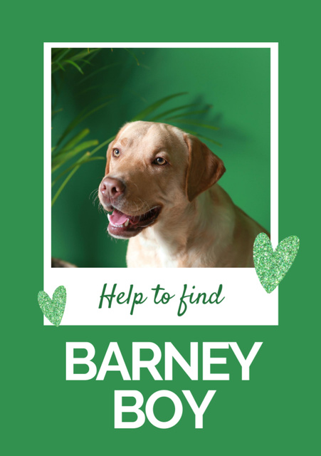 Lost Dog Information with Cute Labrador on Green Flyer A7 Modelo de Design