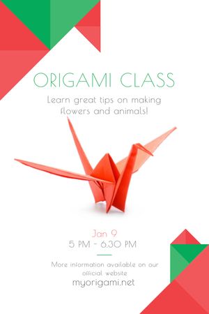 Pássaro de papel convite para aulas de origami em vermelho Tumblr Modelo de Design
