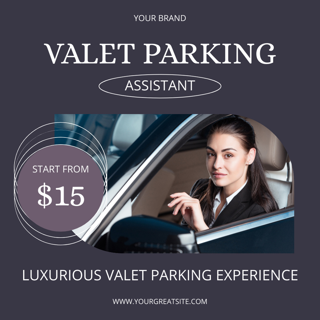 Valet Parking Assistant Services with Woman Instagramデザインテンプレート