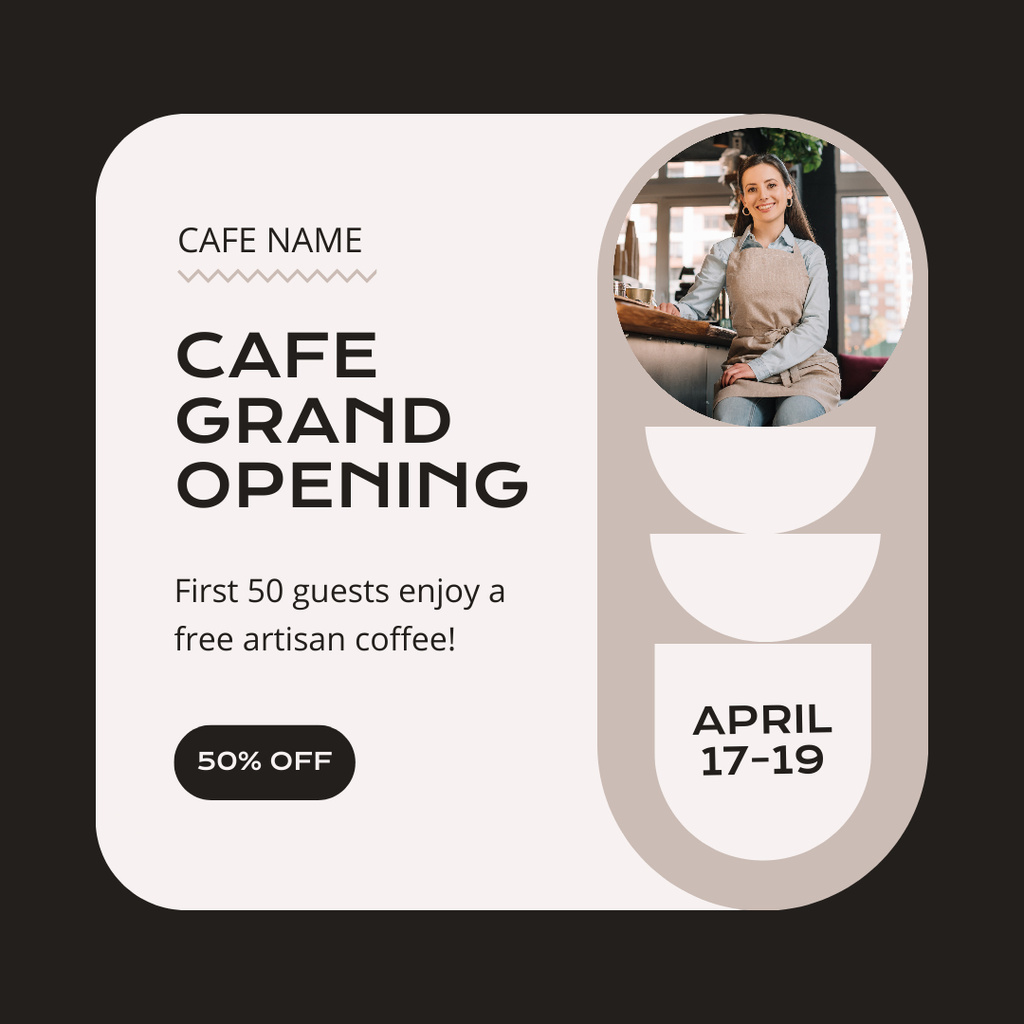 Ontwerpsjabloon van Instagram van Cafe Opening Event With Discounts And Promo in April