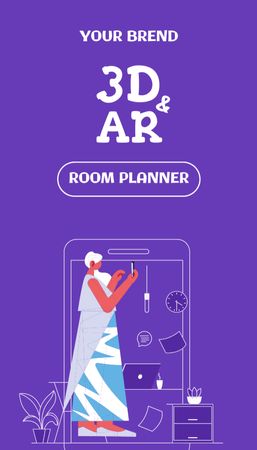 3D and Augmented Reality Room Planner Business Card US Vertical Design Template