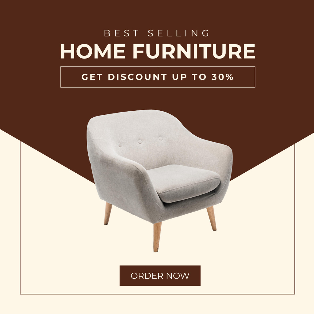 Furniture Offer with Stylish Chair in Brown Instagram Šablona návrhu