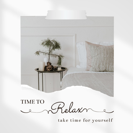 Designvorlage Inspirational Phrase with Cozy Bedroom für Instagram