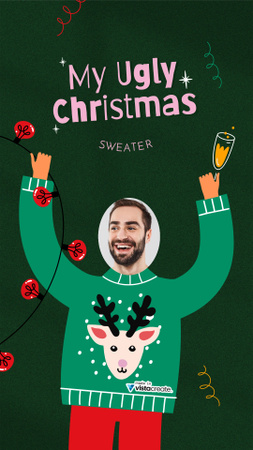 Designvorlage lustiger mann im niedlichen hässlichen weihnachtspullover für Instagram Story