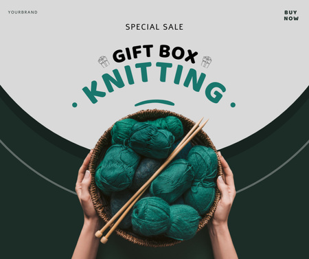 Gift Box for Knitting Green Facebook Design Template