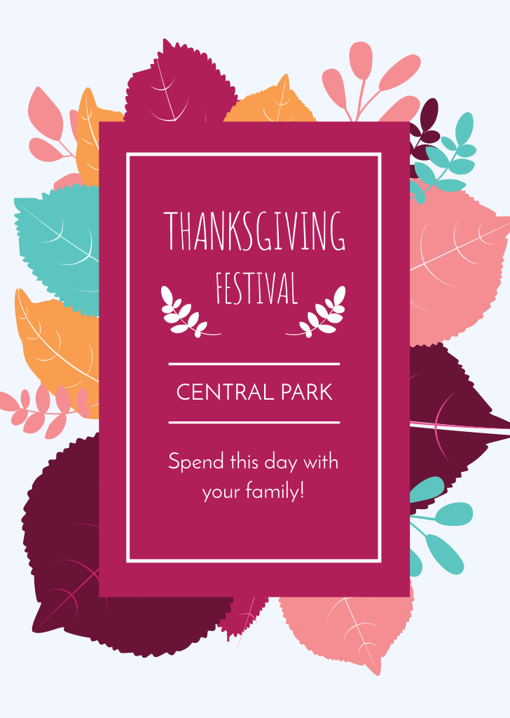 Thanksgiving Festival Announcement with Bright Autumn Leaves Flyer A6 Design Template