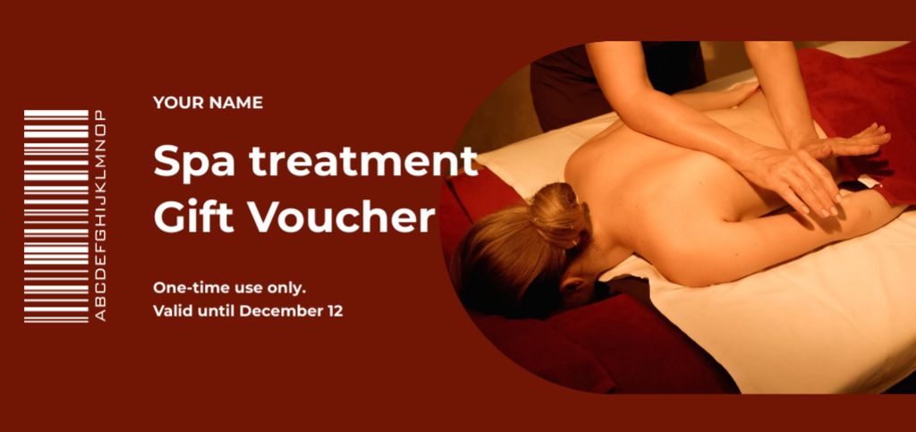 Spa Center Service Offer with Woman Getting Body Massage Coupon Din Large Tasarım Şablonu