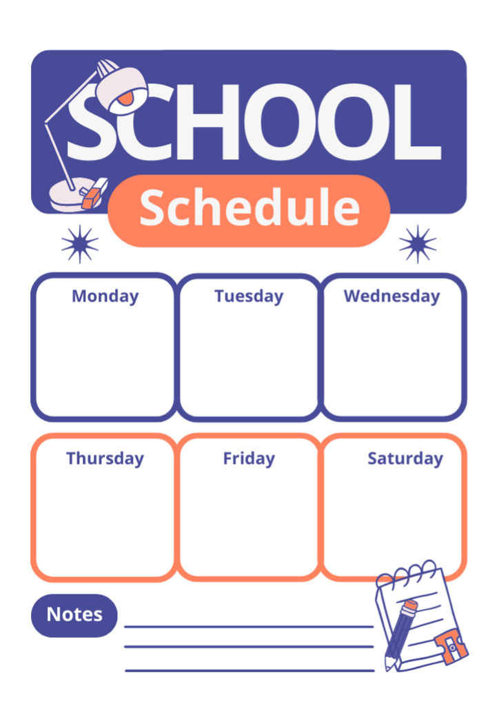 School Week Plan with Cute Table Lamp Schedule Planner Modelo de Design