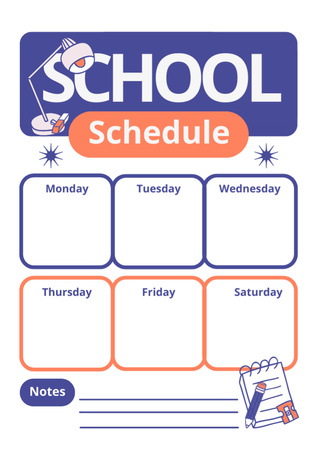 Ontwerpsjabloon van Schedule Planner van Schoolweekplan met schattige tafellamp