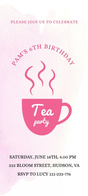 Announcement of a Cozy Tea Party on Birthday Invitation 9.5x21cm Design Template