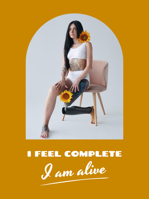 Beautiful Disabled Woman on Yellow Poster USデザインテンプレート