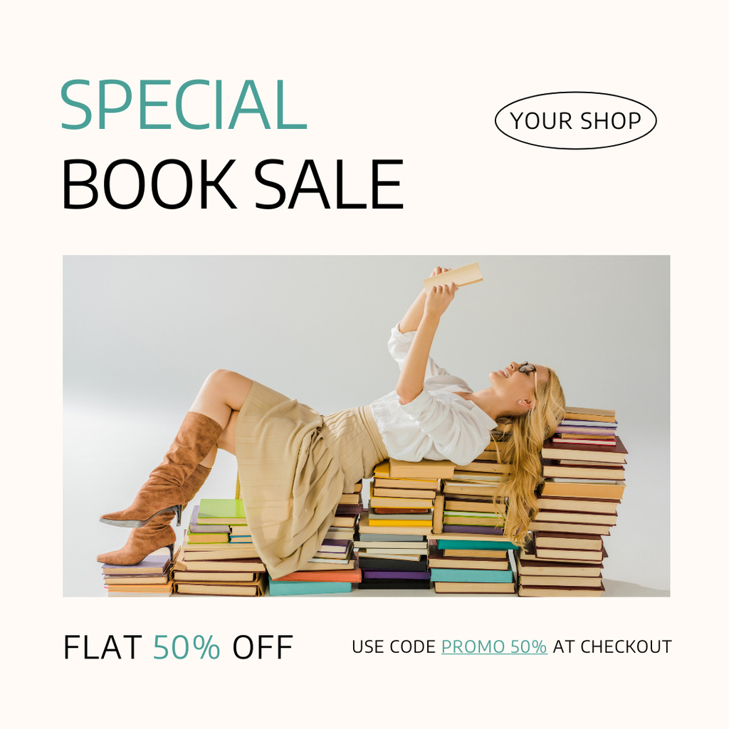Delightful Books Sale Ad Instagram tervezősablon