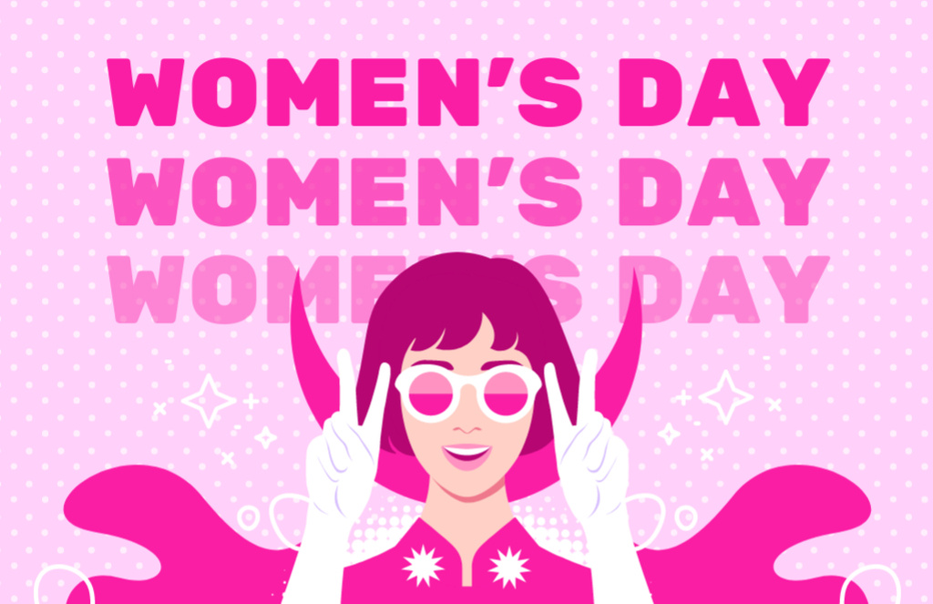 Women's Day Announcement on Vivid Pink Thank You Card 5.5x8.5in – шаблон для дизайна