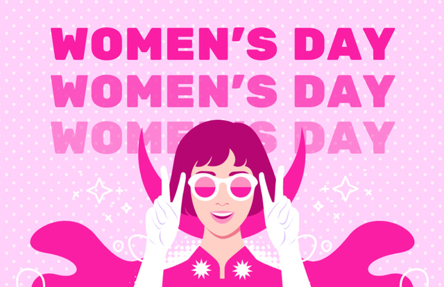 Women's Day Announcement on Vivid Pink Thank You Card 5.5x8.5in Šablona návrhu
