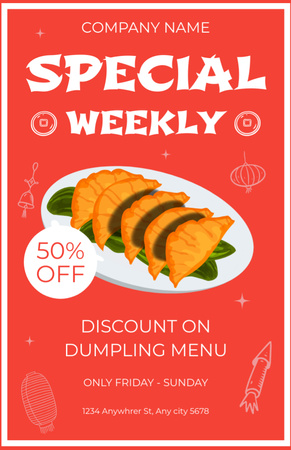 Special Offer Discount on Chinese Dumplings on Red Recipe Card Design Template