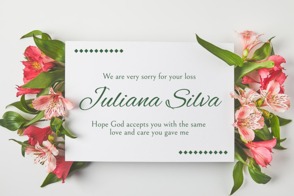 Sympathy Phrase with Fresh Pink Flowers Postcard 4x6in Design Template