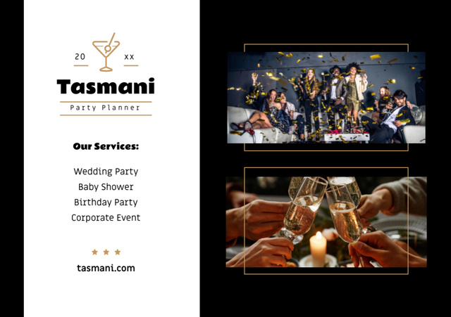 Platilla de diseño Party Organization Services Offer with People on Celebration Flyer A5 Horizontal