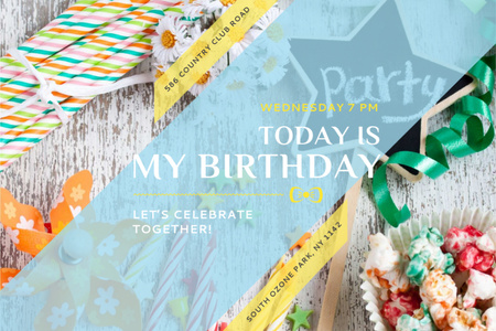 Birthday Party Invitation with Bows and Ribbons Gift Certificate Design Template