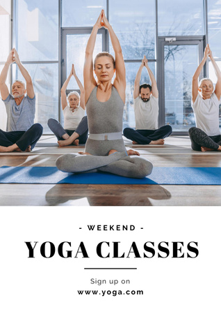 Yoga Class Ad with Meditating People Poster Design Template
