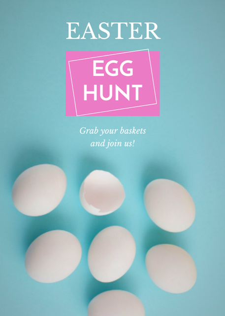 Ontwerpsjabloon van Postcard 5x7in Vertical van Announcement Of Egg Hunt Event At Easter In Blue