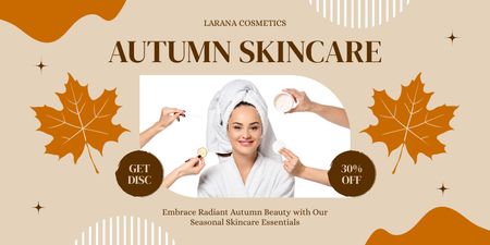 Autumn Skin Care Ad with Young Woman Twitter Design Template