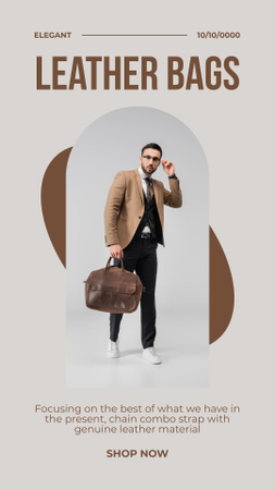 Modèle de visuel Promotion de sacs en cuir avec homme d'affaires - Instagram Story