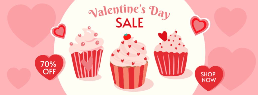 Valentine's Day Baking Sale with Cupcakes Facebook cover Design Template