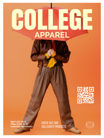 College Apparel and Merchandise Offer with Umbrella Poster US Design Template