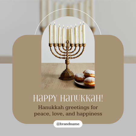 Template di design Hanukkah festivo Congratulazioni con Menorah e ciambelle Instagram