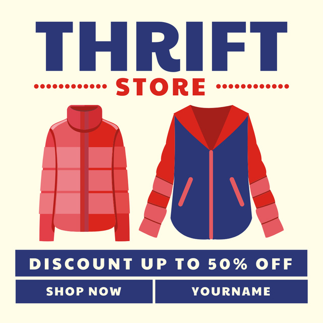 Thrift Store Cartoon Illustrated Red And Blue Instagram AD Design Template