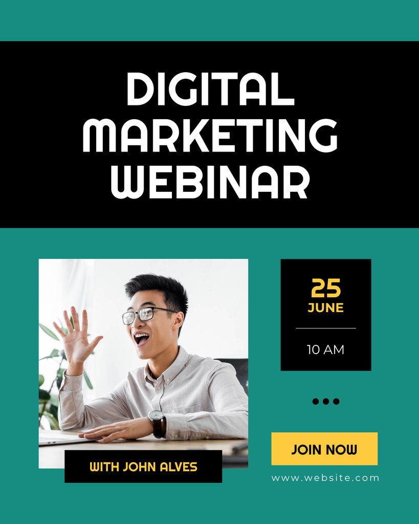 Digital Marketing Webinar Announcement with Young Asian Man Instagram Post Verticalデザインテンプレート