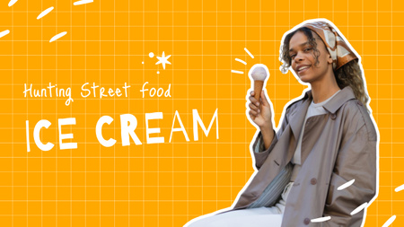 Street Food Ad with Woman holding Ice Cream Youtube Thumbnail Design Template