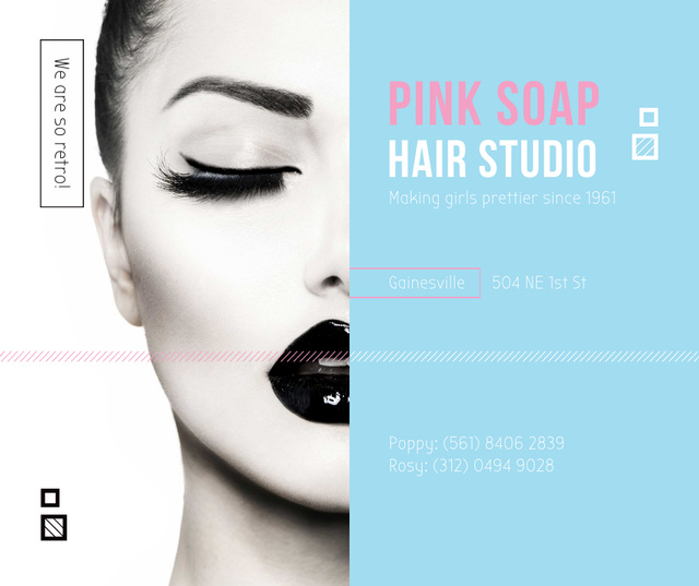 Hair Studio Ad Woman with creative makeup Facebook Design Template