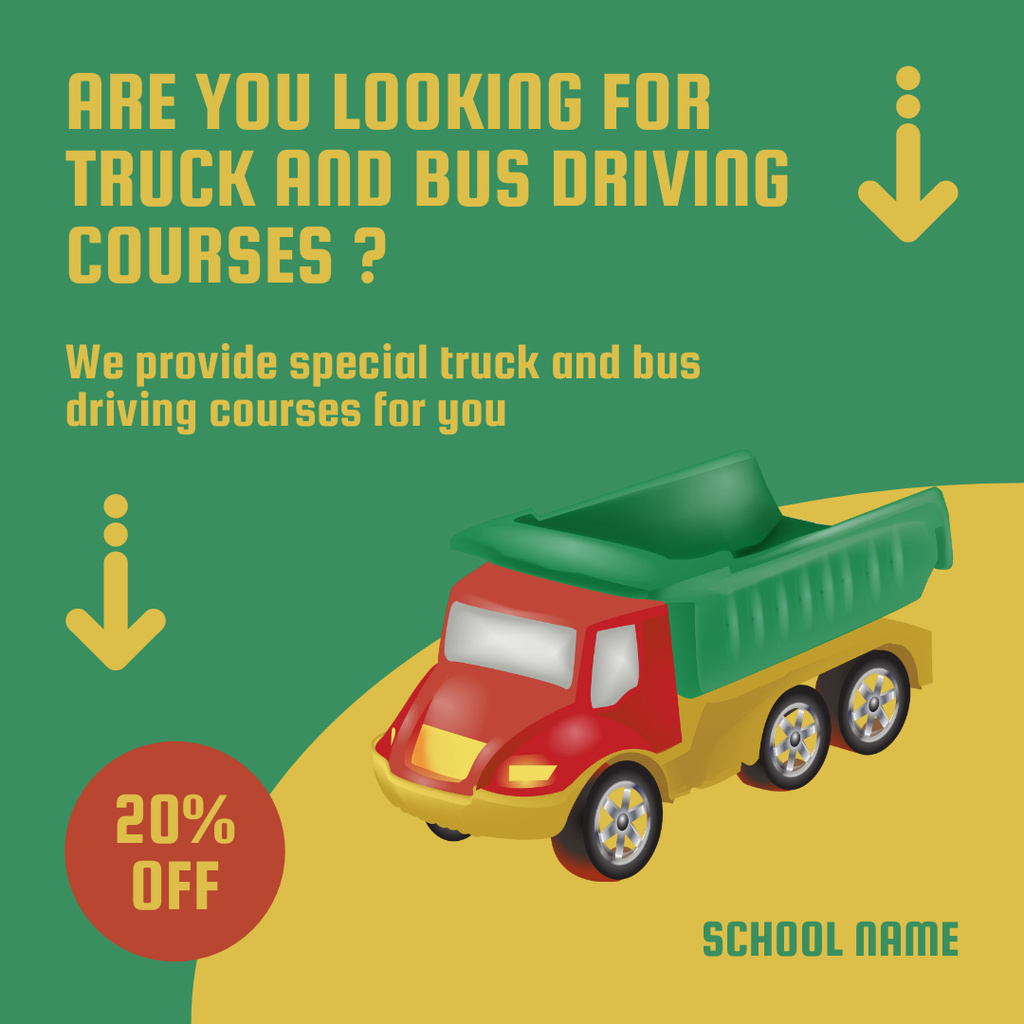 Ontwerpsjabloon van Instagram van Reputable Truck And Bus Driving Classes With Discount Offer