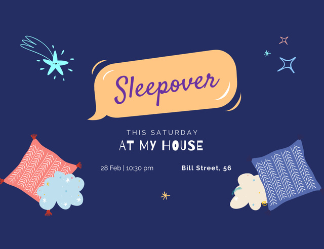 Cozy Sleepover at Home Invitation 13.9x10.7cm Horizontal Tasarım Şablonu