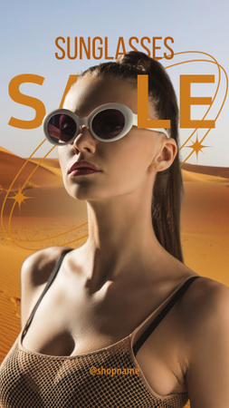 Modèle de visuel Sunglasses Sale Anouncement with Lady in Desert - Instagram Story