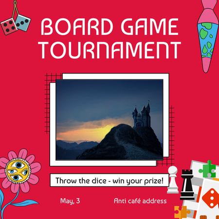 Board Game Tournament Announce In Anti Cafe Animated Post Design Template