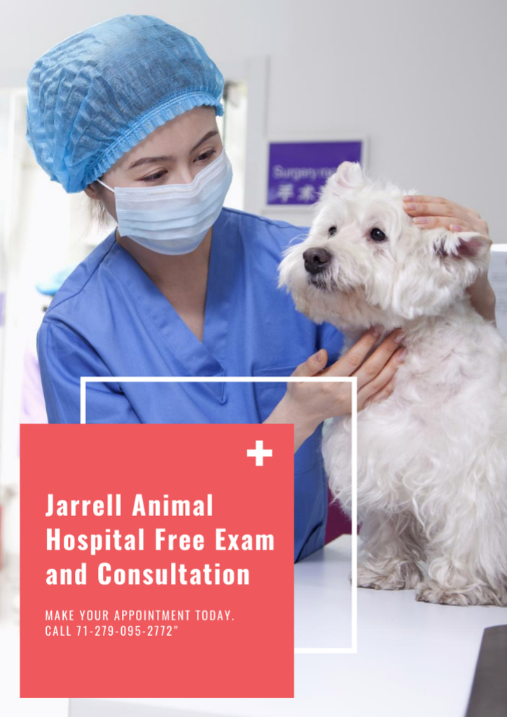 Vet Clinic Ad with Veterinarian Doctor Examining Dog Flyer A4 Design Template