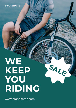 Bicycle Sale Announcement with Male Cyclist Poster 28x40in Design Template