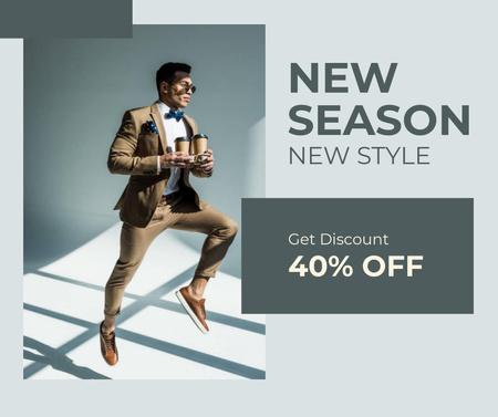 Discount Offer with Man in Stylish Outfit Facebookデザインテンプレート