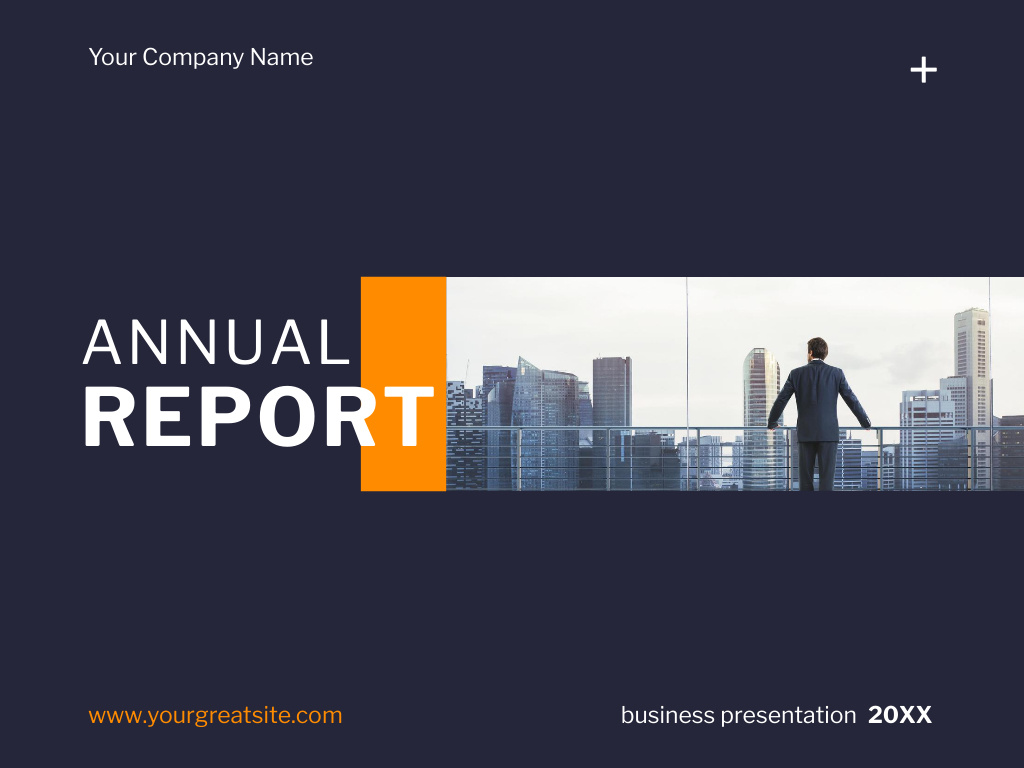 Designvorlage Annual Company Report with Businessman für Presentation