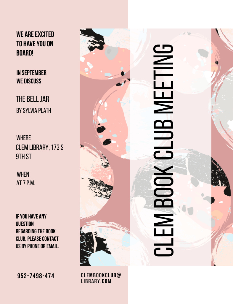 Book Club Meeting Ad on Pink Abstract Background Invitation 13.9x10.7cm Tasarım Şablonu