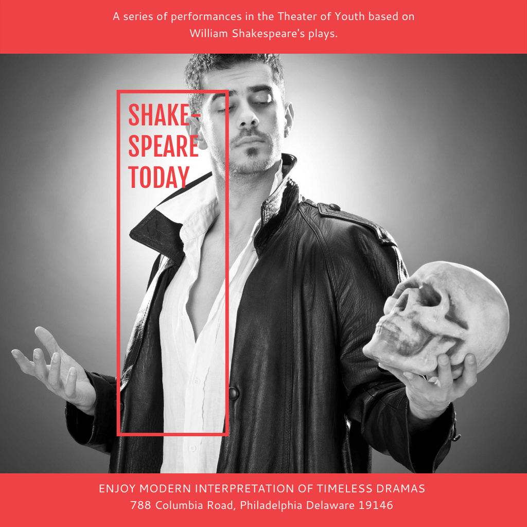 Theater Invitation Actor in Shakespeare's Performance Instagram AD Design Template