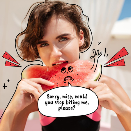 Beautiful Woman eating Watermelon Instagram – шаблон для дизайну
