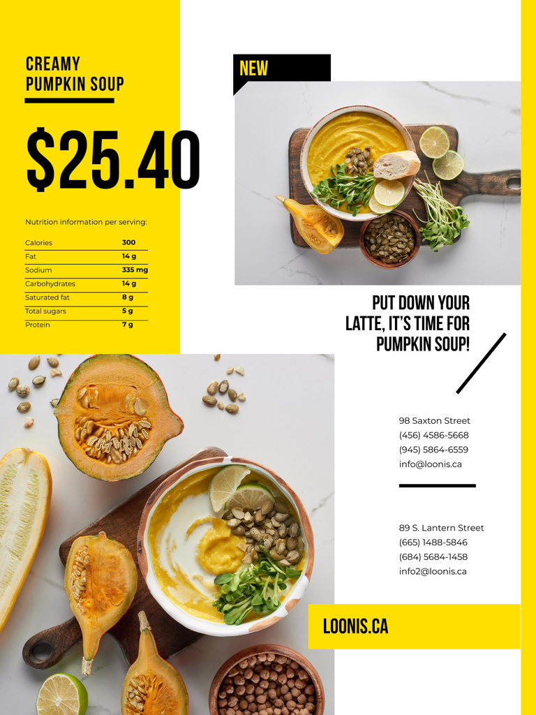 Seasonal Pumpkin Soup in Menu Poster 36x48in – шаблон для дизайна