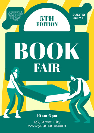 Szablon projektu Book Fair Ad on Green and Yellow Poster